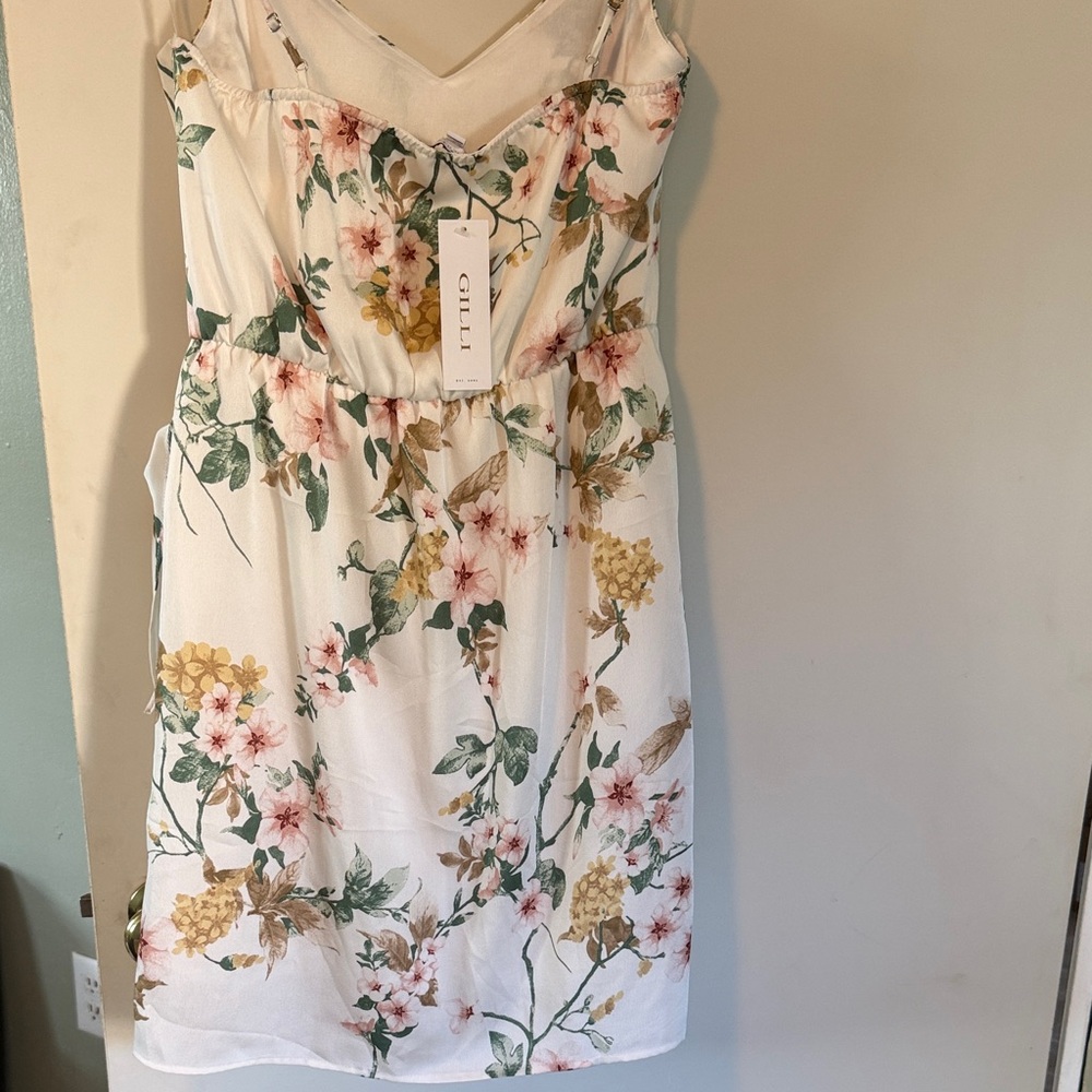 Gilli Women’s White Floral Spaghetti Strap Side Tie Mini Dress Sz L NWT - Picture 7 of 7